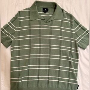 Ben Sherman Green and White Striped Knit Polo